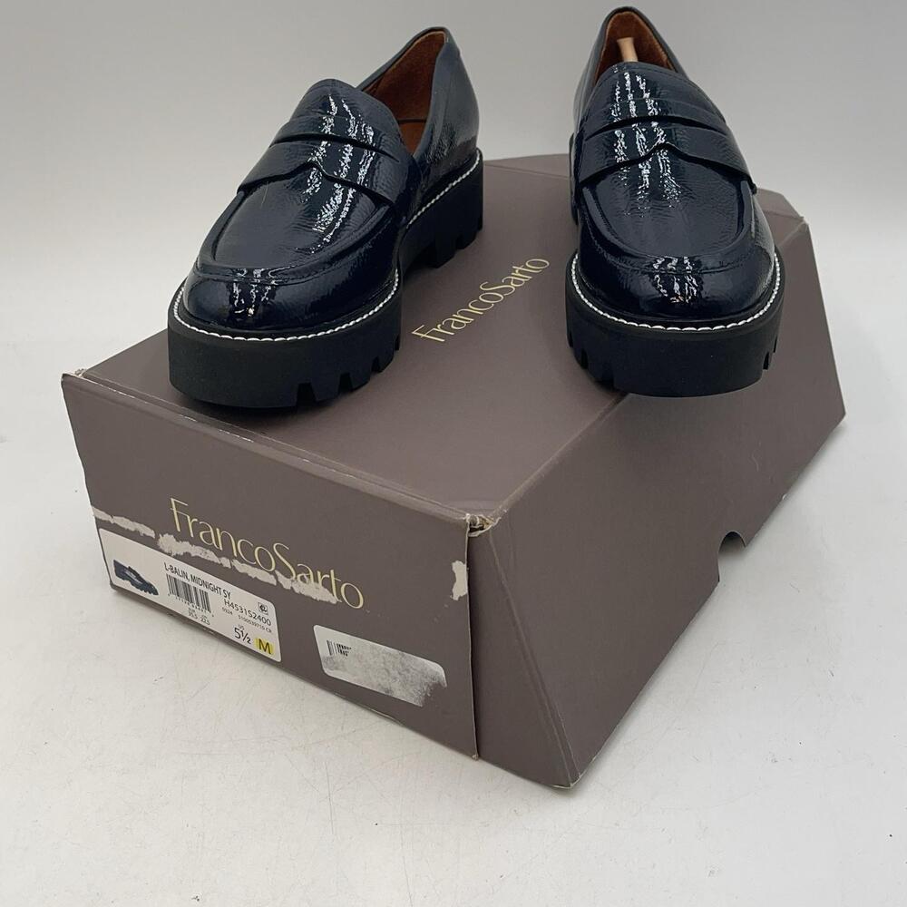 Franco Sarto L-Balin Shoes Womens Blue Patent Loafer Lug Platform Size 5.5 M